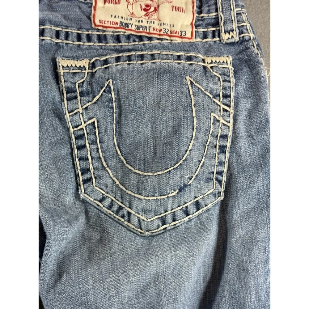 True Religion Bobby Super T Jeans Mens 32 Med Wash Relaxed Bootcut Distressed
